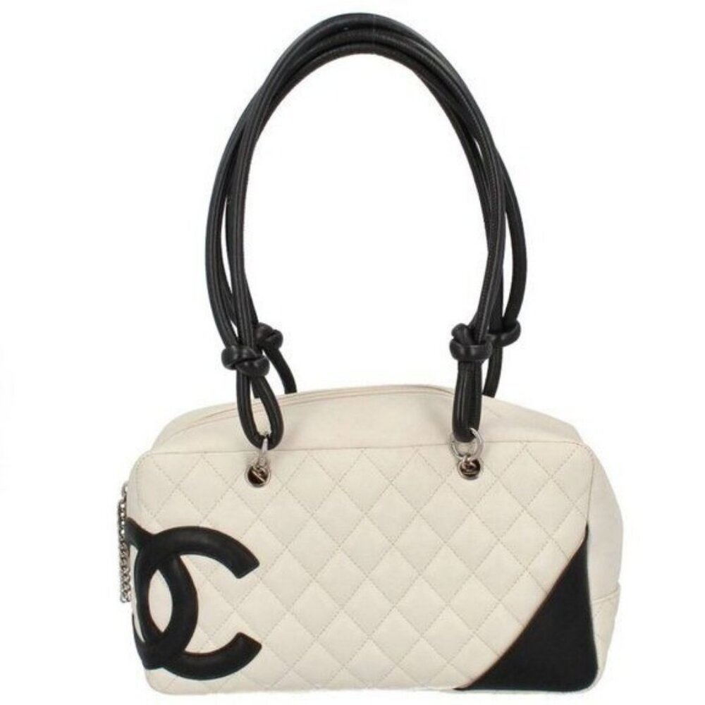 CHANEL Cambon Quilted Ligne Shoulder Bowling Bowler Bag Tote White - Picture 3 of 16
